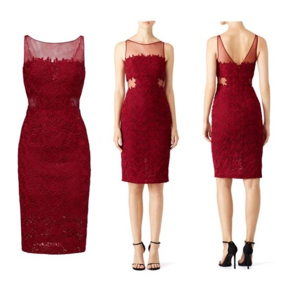 ML Monique Lhuillier Red Romantic Illusion Dress - Picture 2 of 2